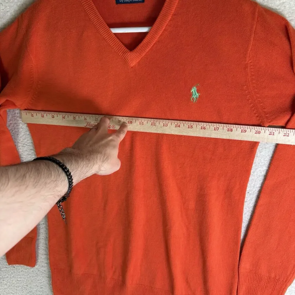 Vintage Polo Ralph Lauren Pullover Sweater Mens Large Orange V Neck Wool